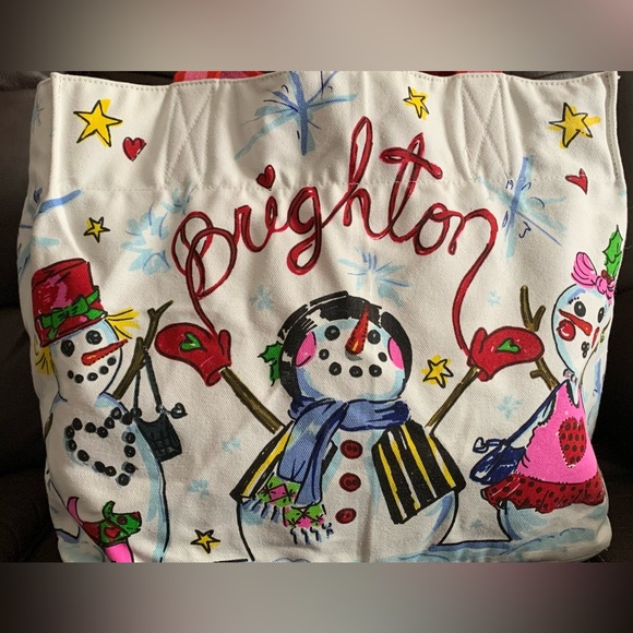 Large Brighton Snow Day  Snowman canvas tote - Picture 3 of 11